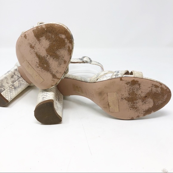 J. CREW OFF-WHITE SILVER METALLIC EMBOSSED SNAKESKIN BLOCK HEEL SANDALS - Picture 9 of 12